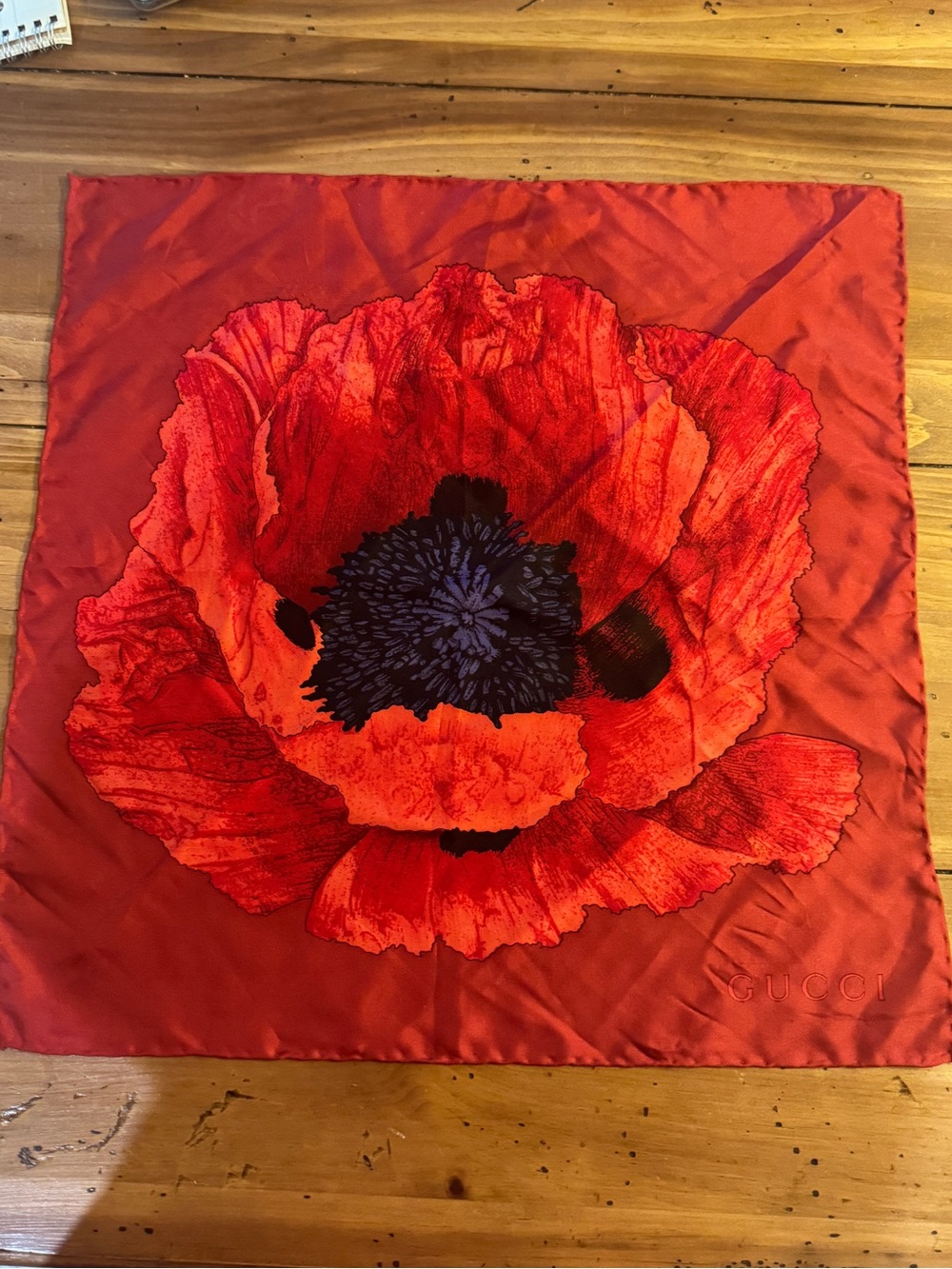 Gucci Red Poppy Silk Scarf